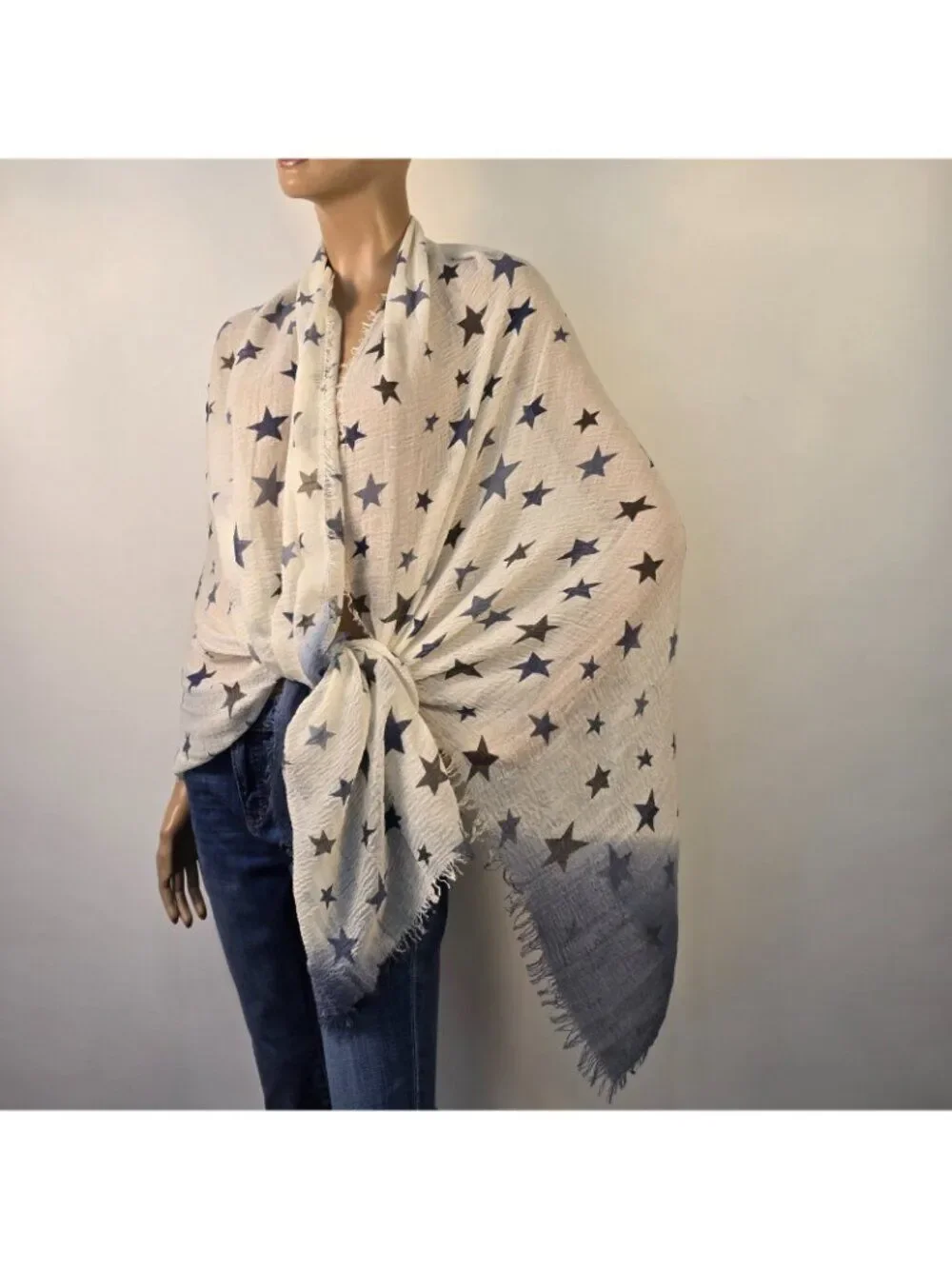 Scarf Fashion White Blue Stars Americana Patriotic Large Wrap